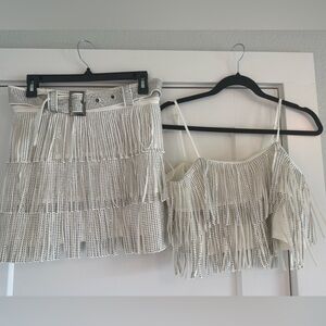 White Fringe Skirt and crop set